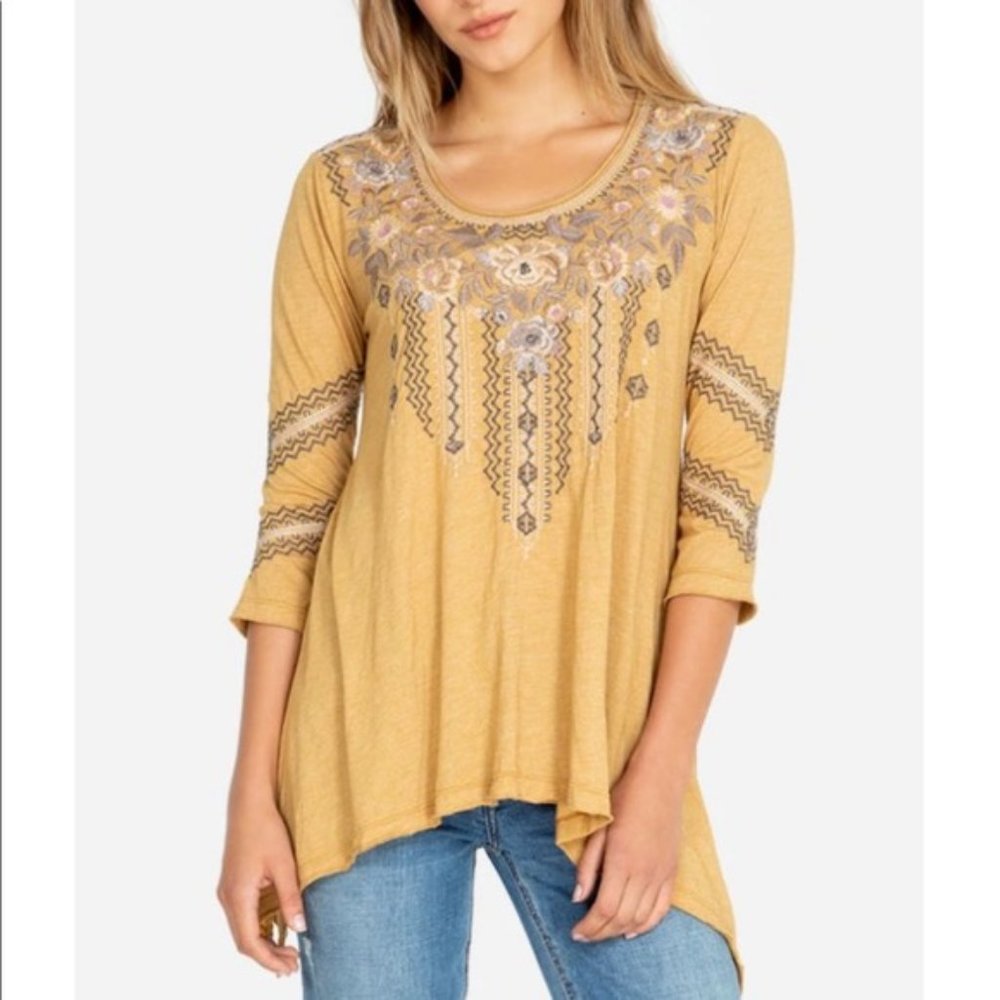 Johnny Was gold embroidered Tunic, slit sides